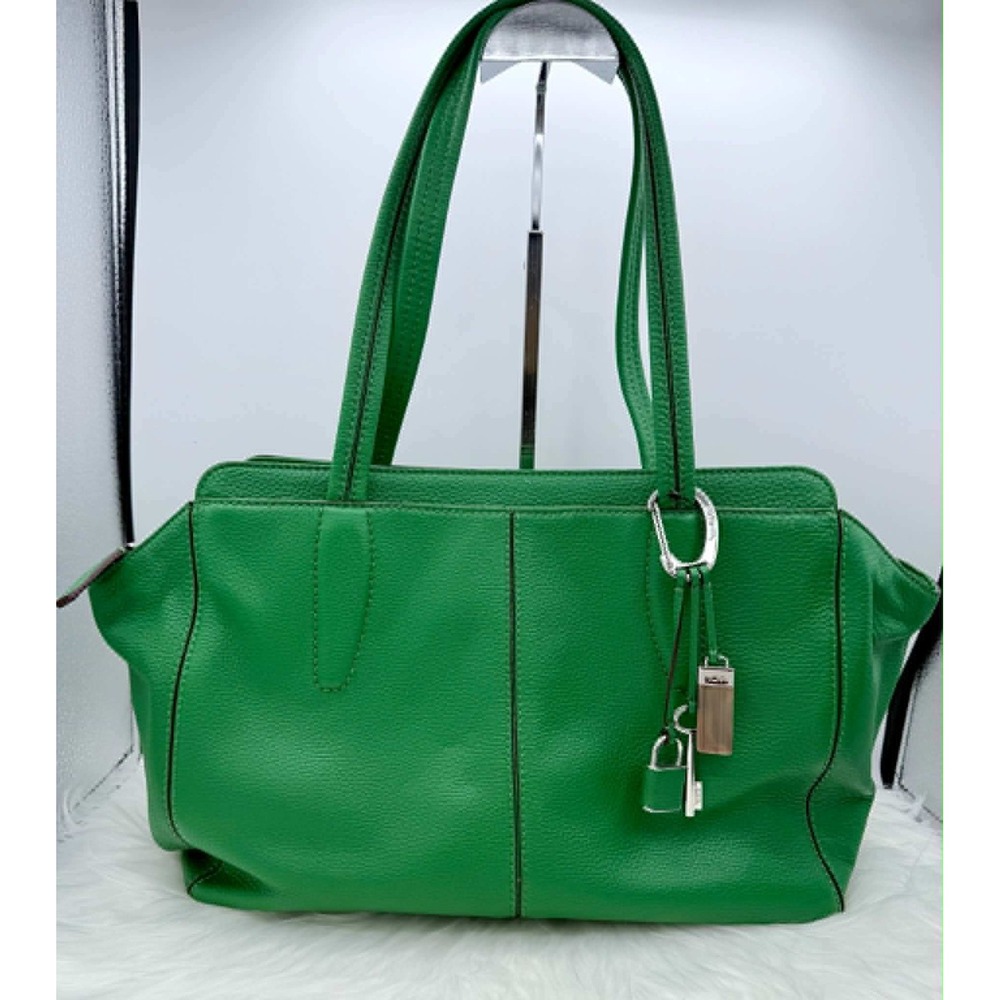 Tumi Green Pebbled Leather Business Travel Satchel Tote Bag Silver Hardware